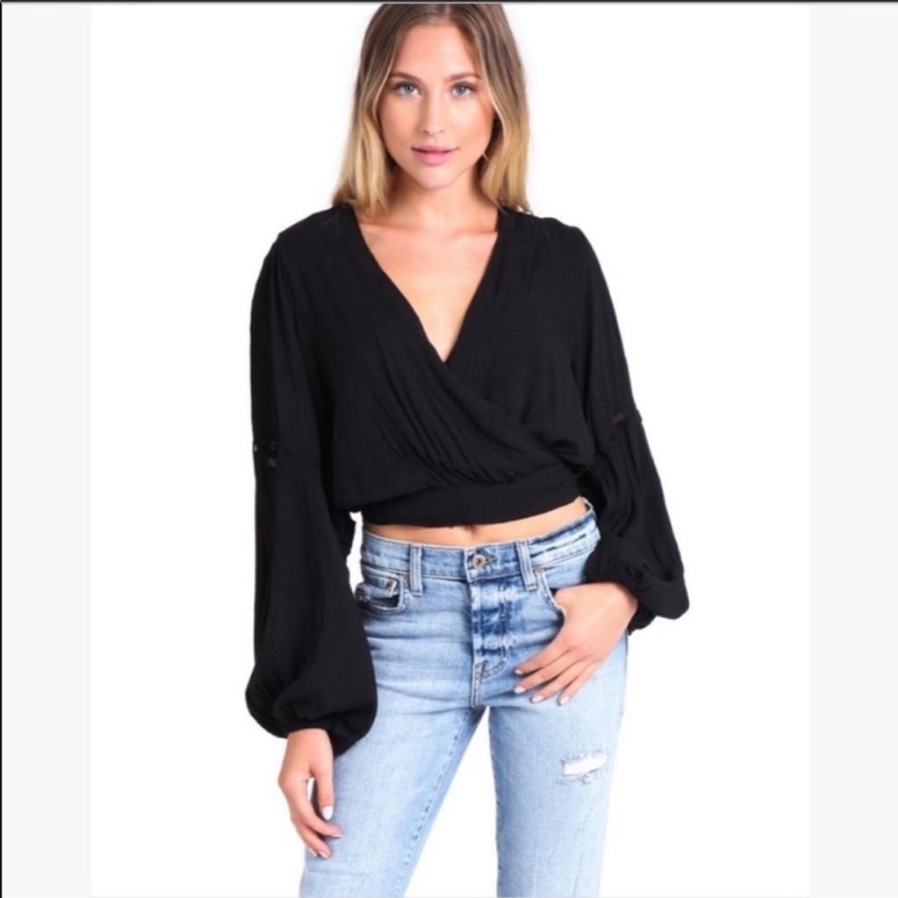 Host Pick Free People Dream Girl Wrap Top 
Balloon Sleeves Eyelet Plunge